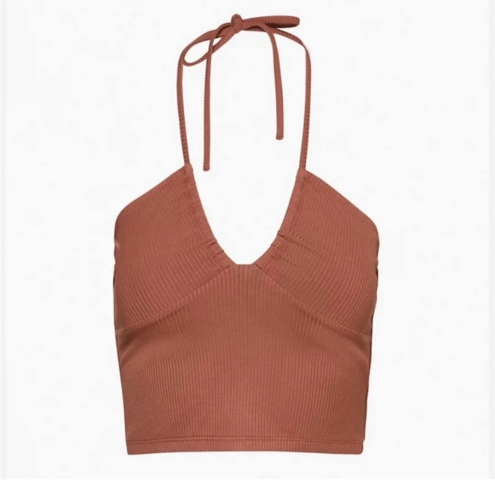 Aritzia Terracotta Ribbed Halter Crop Top